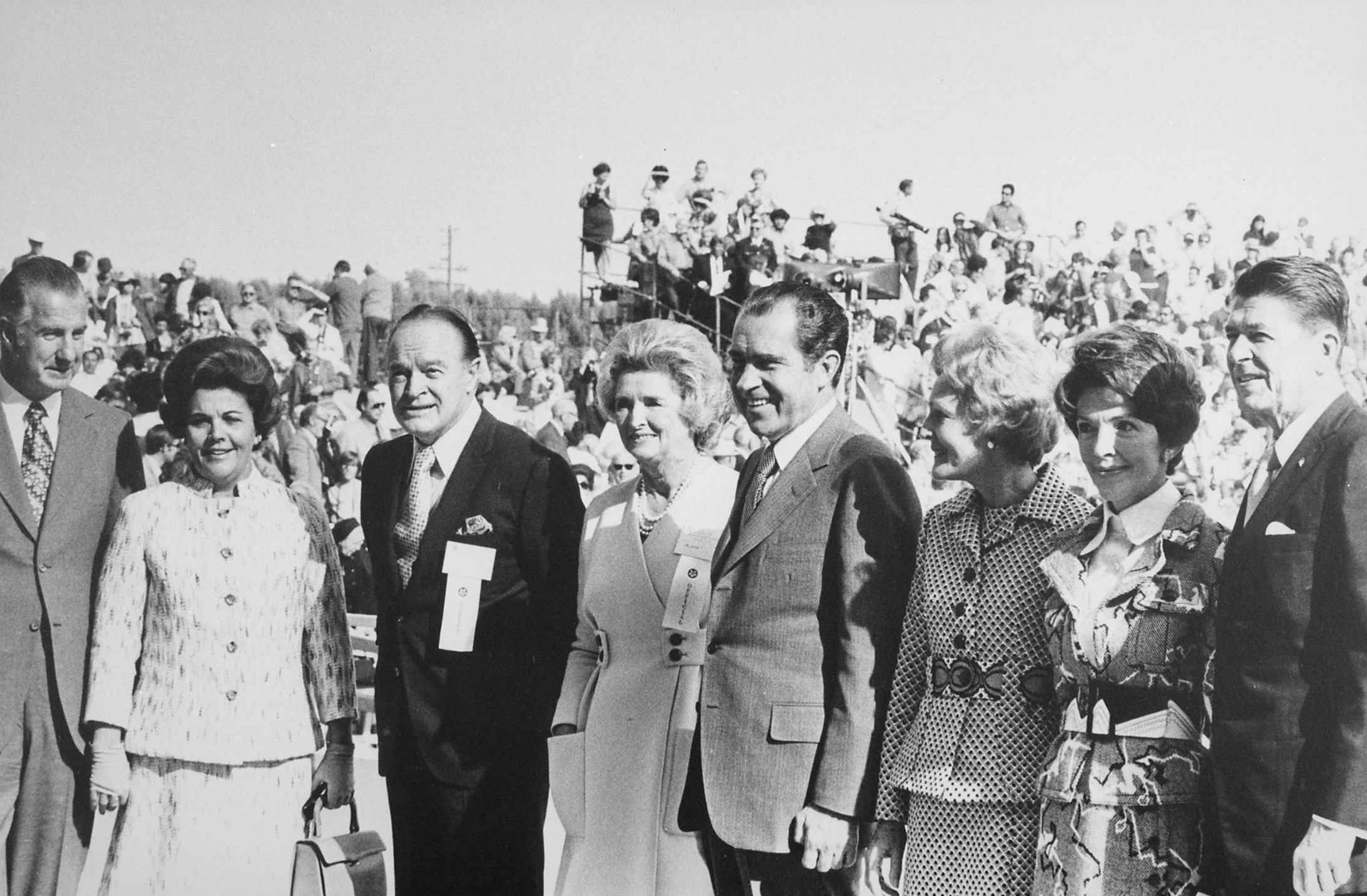 Spiro and Judy Agnew, Bob and Dolores Hope, Richard and Pat Nixon, Nancy and Ronald Reagan during a campaign stop for the Nixon ticket in California. 